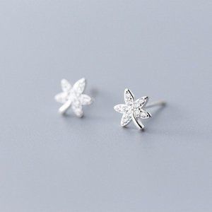 Silver Maple Leaves Shining Stud Earring-ECZ017 Silver